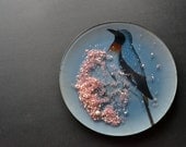 Birdy Blue Glass Decoupage Plate