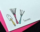 Garden Tools Personalized Stationery Notecards with Stickers Gift Set