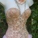 Vintage lace bustier beige tea stained boned lace corset top lingerie shapewear prom 32B from vintage opulence on Etsy
