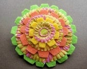 Honeydew Sunrise - felt and fabric flower brooch