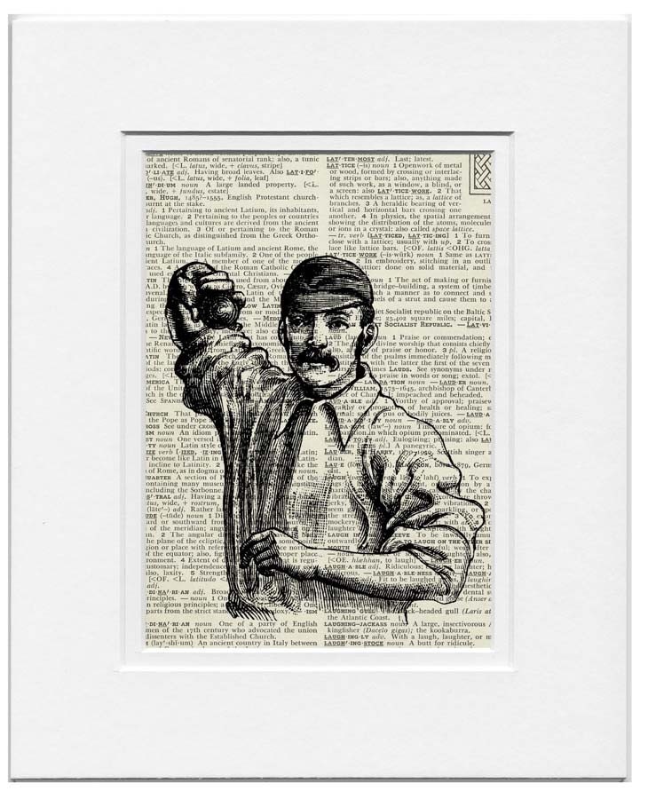vintage baseball pitcher -  printed on page from old dictionary - FauxKiss
