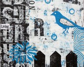Living Now - Original Mixed Media Abstract Collage Art Bird House