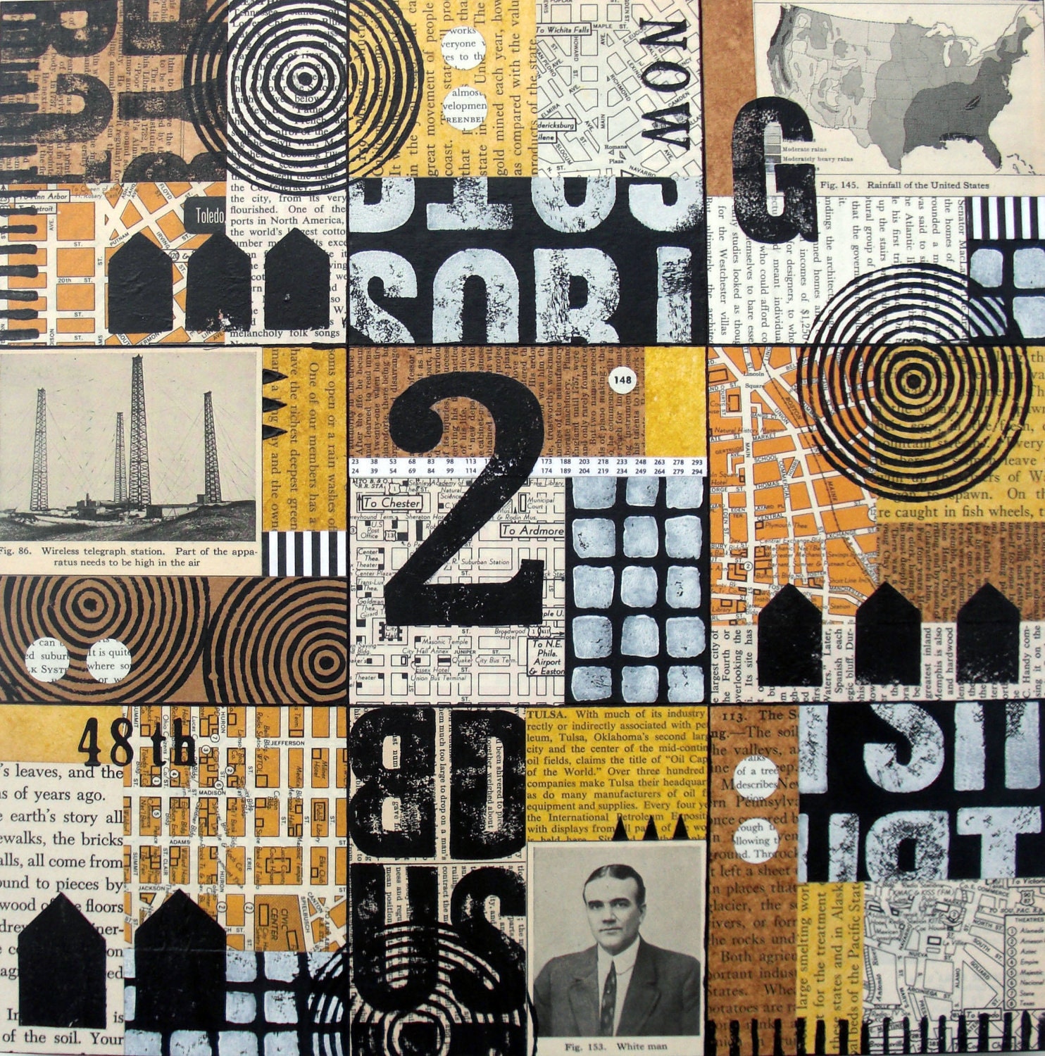 Original Mixed Media Abstract Collage Art - American Way II