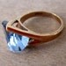 Vintage Ring 18KGold Electroplate and Blue Stone with Unique Fan Cut Size 7.5
