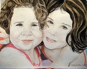 Give the Gift of Art Custom  12 X 18 Watercolor Portrait of Two People