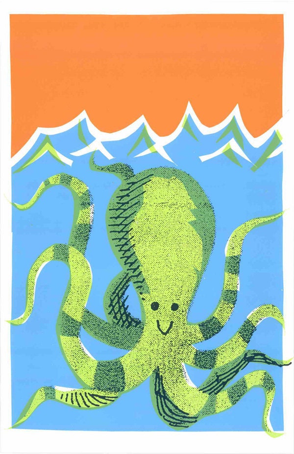 UNDER THE SEA: Octopus 13" X 20" Original Art Print by Print Mafia