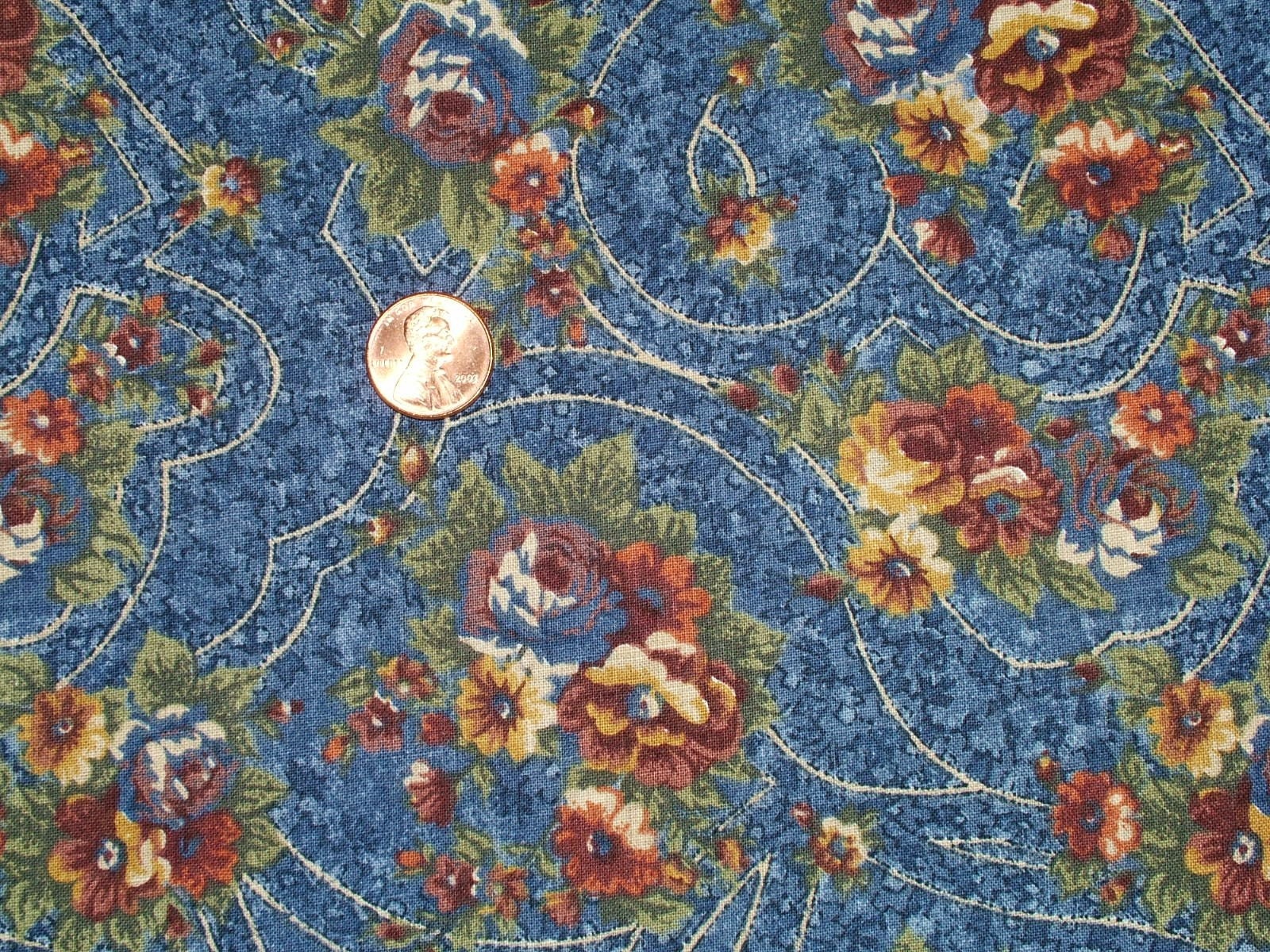 Denim Blue Floral Print,  1 yard