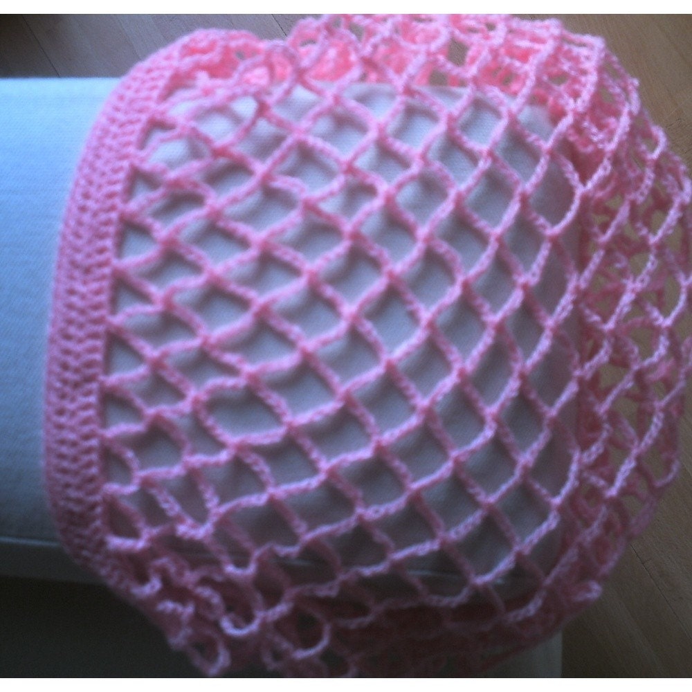 Pink acrylic crocheted snood/hairnet. 3 Sizes available