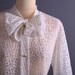 50s Blouse / White Lace Blouse / Cropped Top / Bow / size M to L