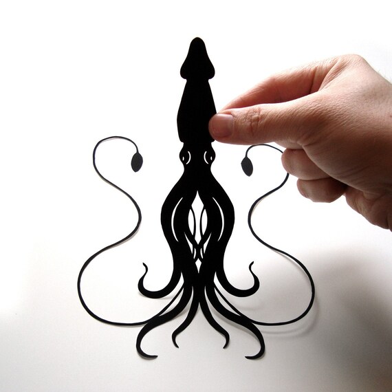 Squid Hand-Cut Paper Silhouette- 8x10