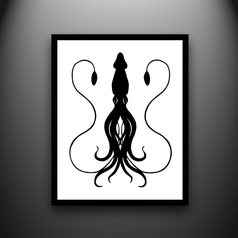 Squid Hand-Cut Paper Silhouette- 8x10