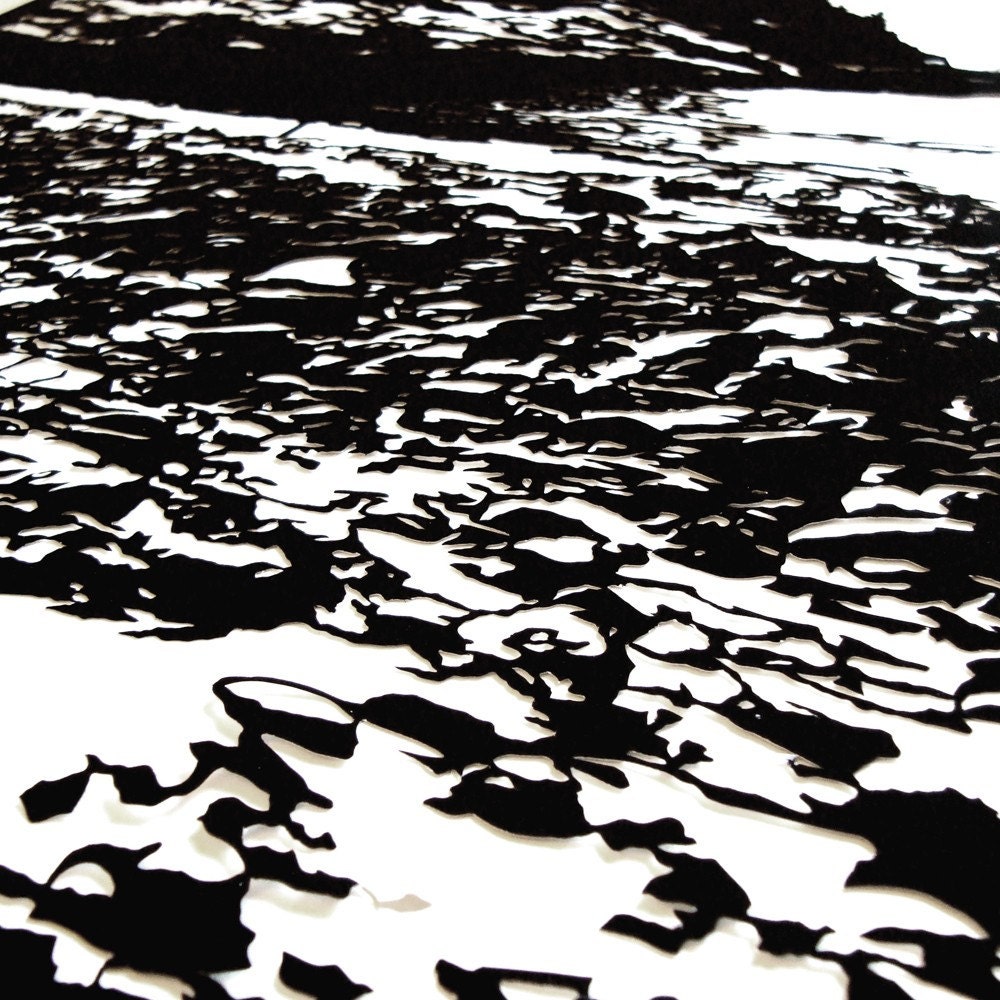 Papercut - Sand Beach, Hand-Cut Paper Art, framed and one-of-a-kind 18x24