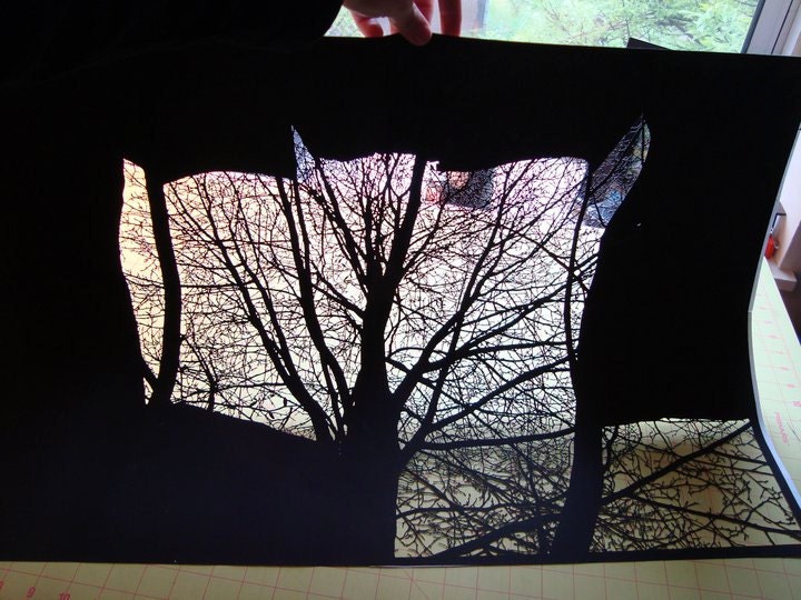 Branches Papercut, original hand-cut 30x20 paper art