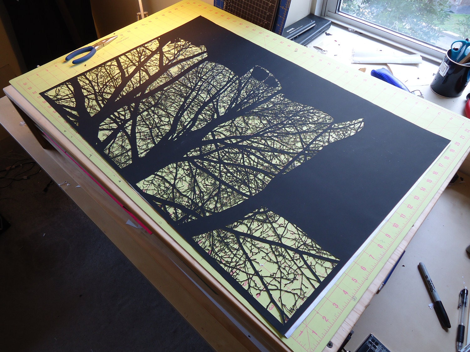 Branches Papercut, original hand-cut 30x20 paper art
