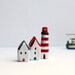 Little Village with Two Houses and a Striped Lighthouse - Red and Black