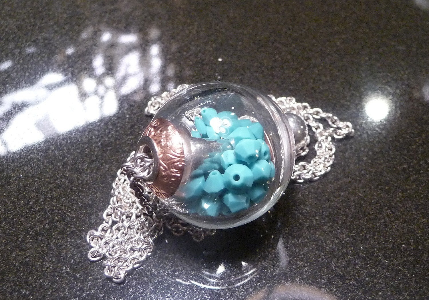 Handmade Lampwork Southwestern snow globe- large hollow silver cored focal bead