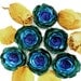 6 Handmade deep green, turquoise and royal blue fabric flowers