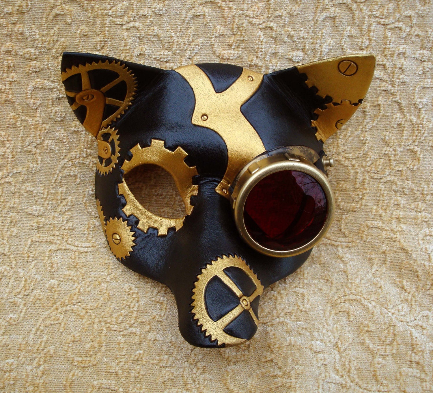 Cog-Monocle SteamFox Leather Mask... handmade mixed media steampunk mask