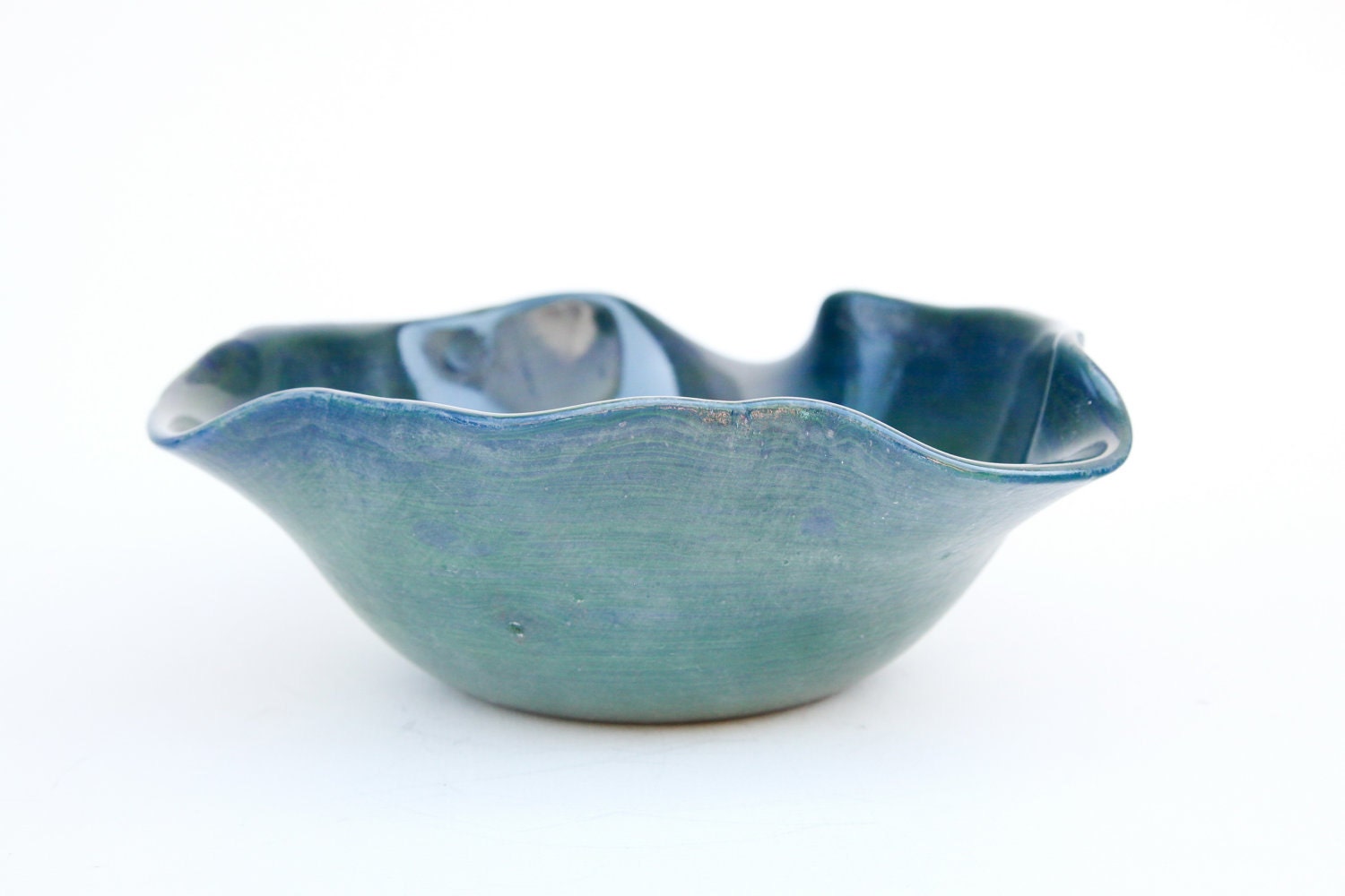 Green and Blue Fused Glass Pot Pour Sculpture