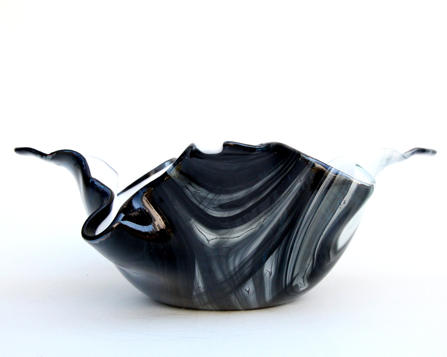 Black and White Fused Glass Draped Bowl