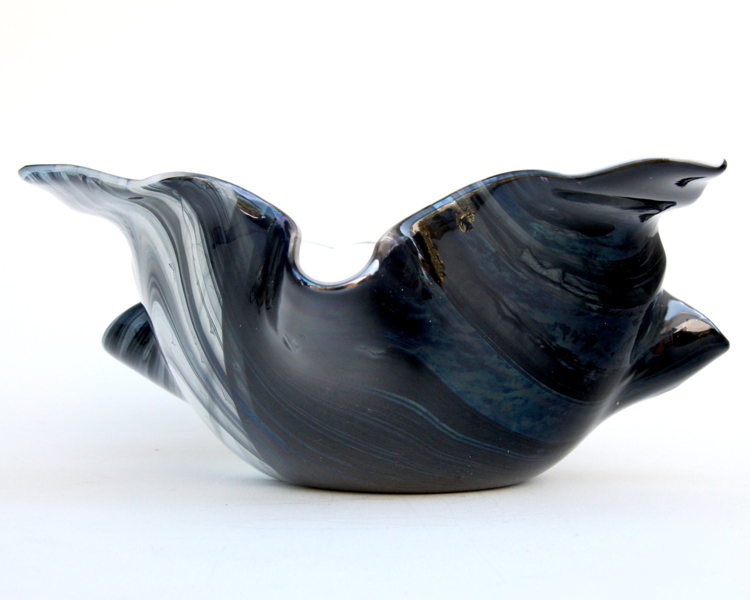 Black and White Fused Glass Draped Bowl