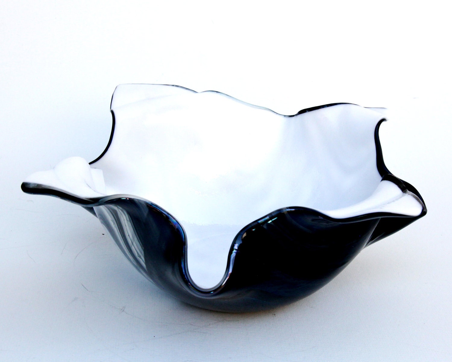 Black and White Fused Glass Draped Bowl