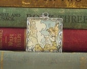 Soldered Glass Pendant Fairy on a Mushroom with Vintage Illustration