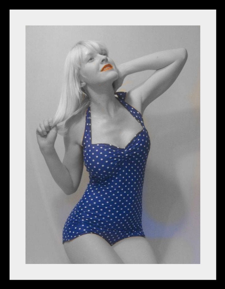 Sale ... The Bella Blue and White Polka dot one piece Maillot Swimsuit