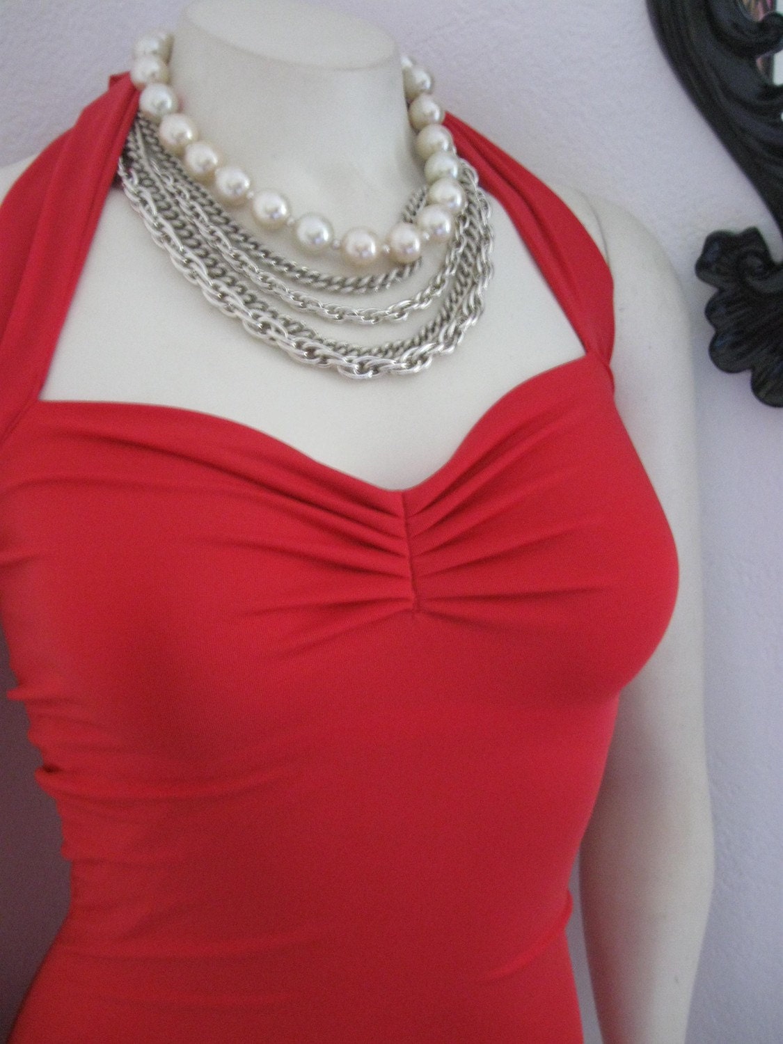 Red Retro Pin Up Halter Swimsuit One Piece maillot Made to Order