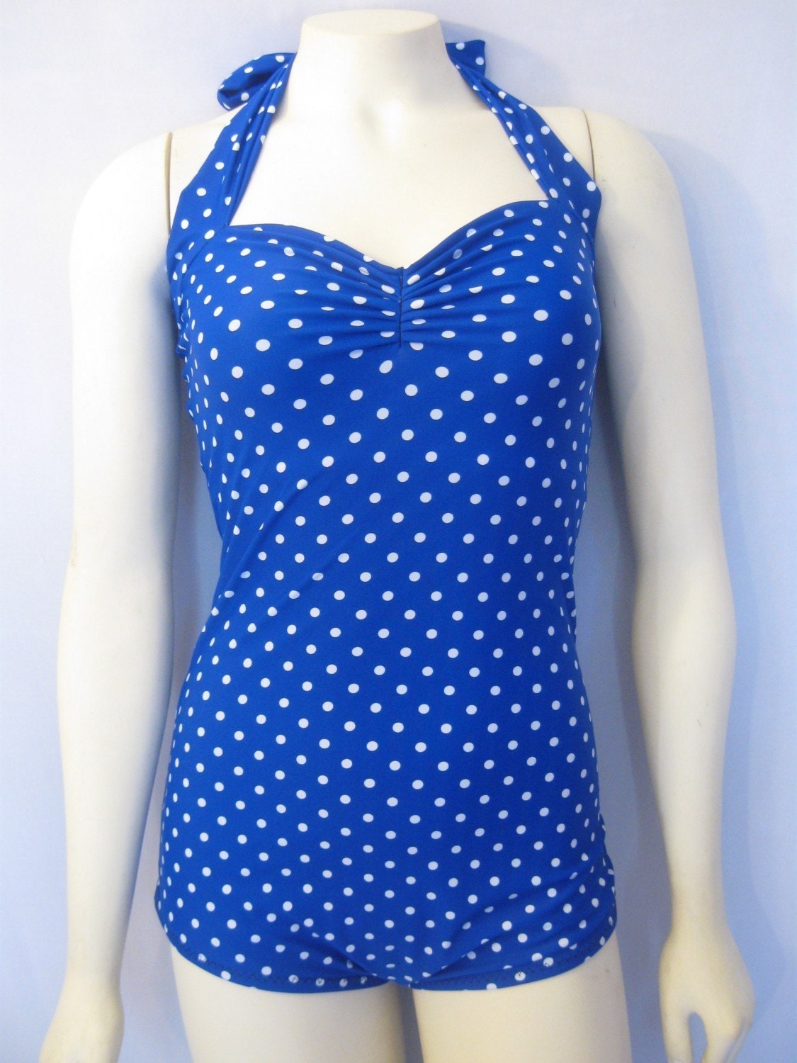 Sale ... The Bella Blue and White Polka dot one piece Maillot Swimsuit