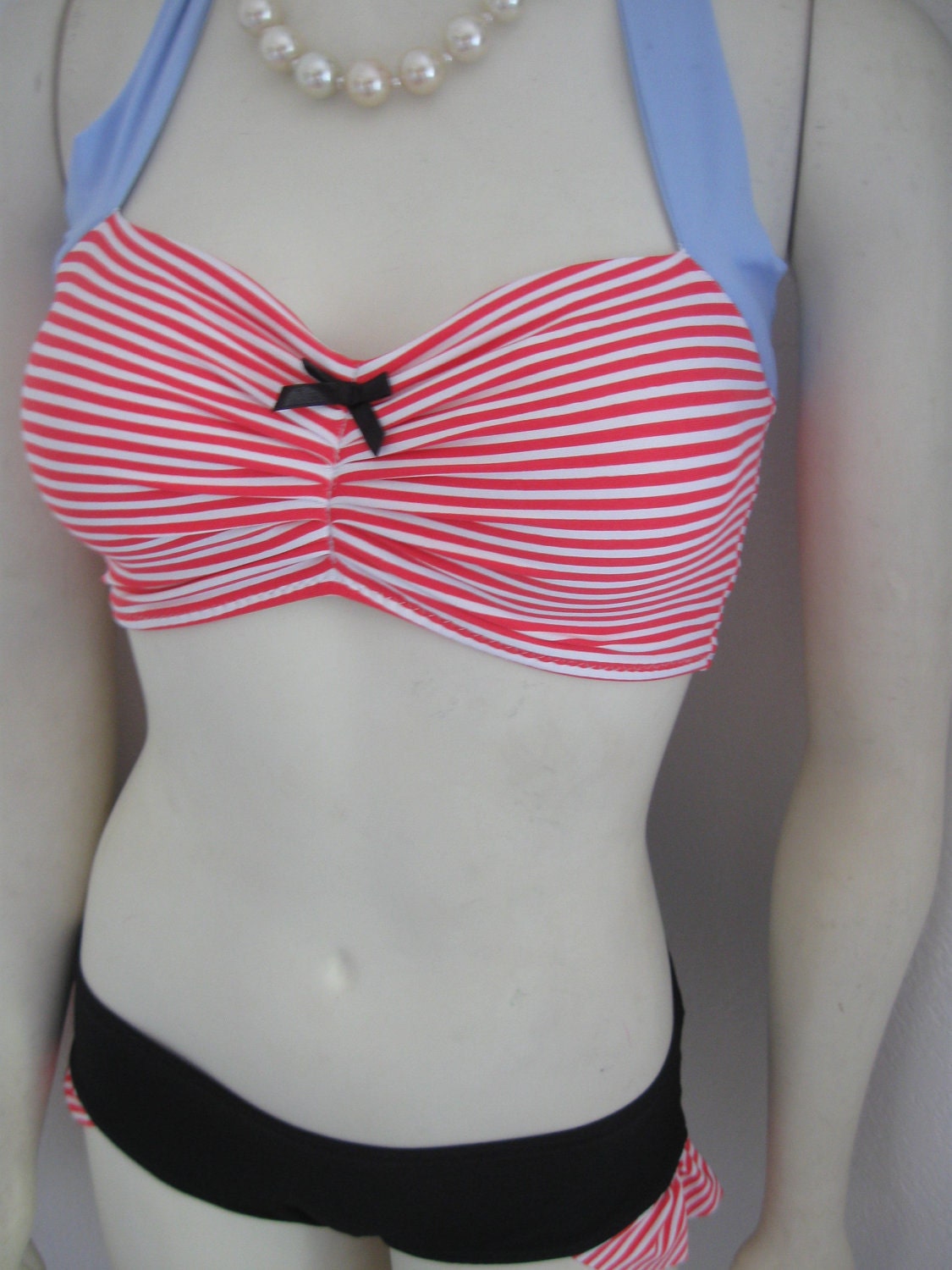Retro Sailor stripe bikini with ruffle bottoms Made to order