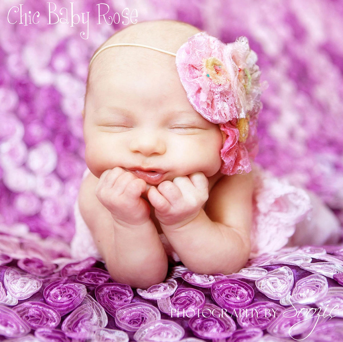 Velvet and Lace Flower Clip or Band by Chic Baby Rose Great Photography Prop