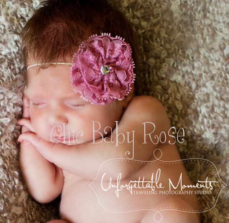 Lace Rosette Clip or Band in 21 Colors by Chic Baby Rose in 2 Sizes