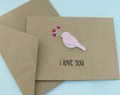 Valentine Love Birds Stationery  Set of 6 Hand made Blank inside Cards I Love You  Anniversary
