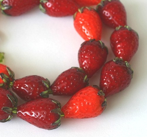 Strawberry necklace by lunacyglass on Etsy
