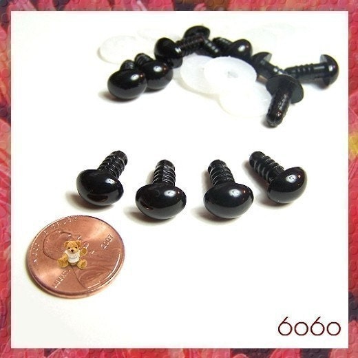 10 mm OVAL BLACK Plastic Safety Eyes Noses for doll amigurumi stuffed animals - 3 PAIRS