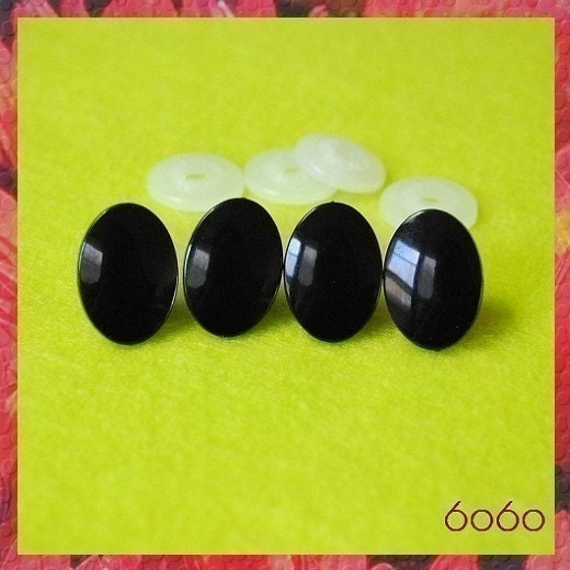 Oval Black Eyes Safety eyes Craft eyes Plastic eyes - 3 PAIRS 22mm x 15mm