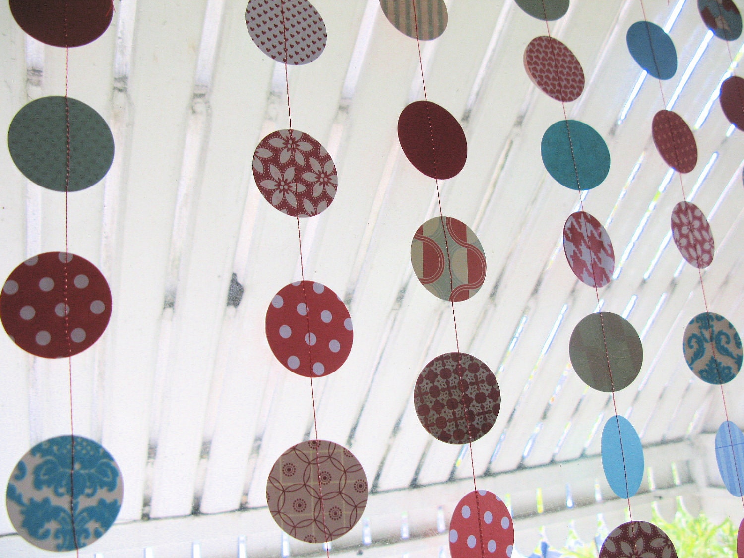 red aqua and white sewn paper circle decorations 9 feet