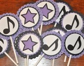 Cupcake Toppers. Stars. Music. Music Notes. Cupcake Picks. Black. Purple. Set of 12