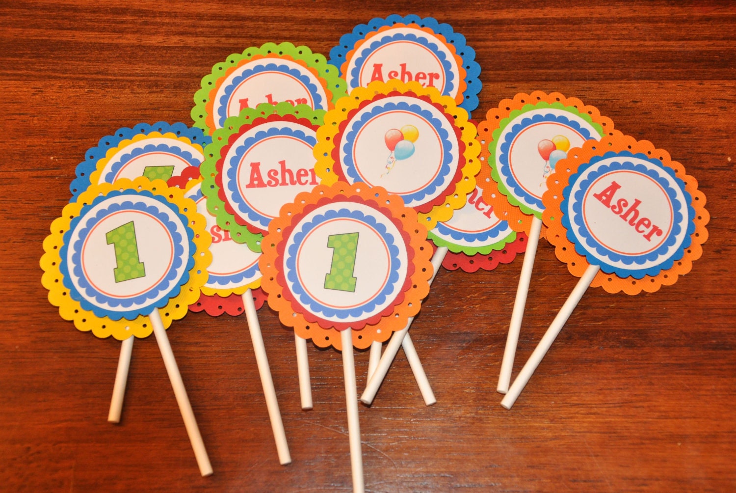 Cupcake Toppers. Cupcake Picks. Happy Birthday. Primary Colors. First Birthday. Polka Dot. Balloon. Set of 12