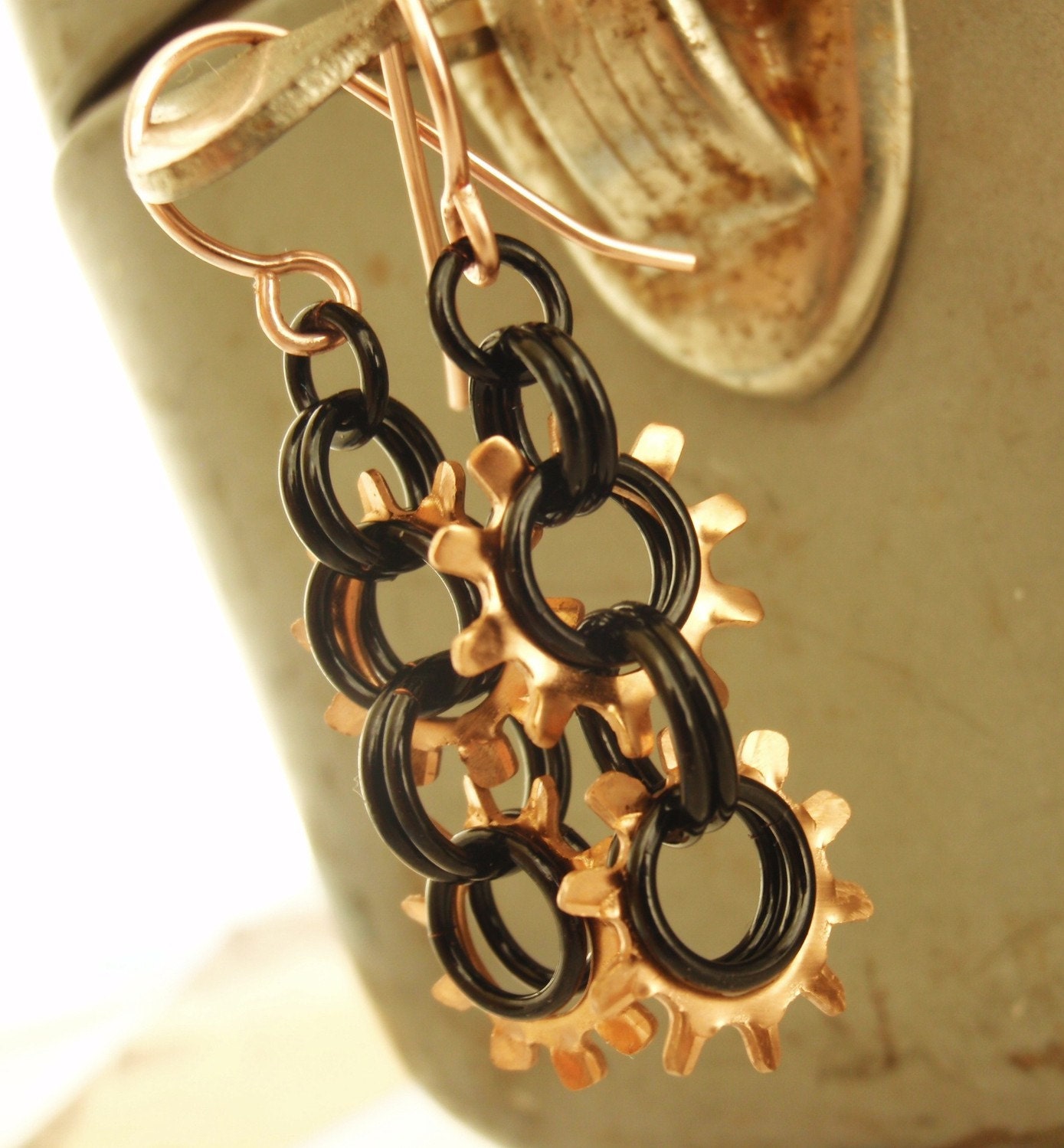 Industrial Earrings in Copper and Black