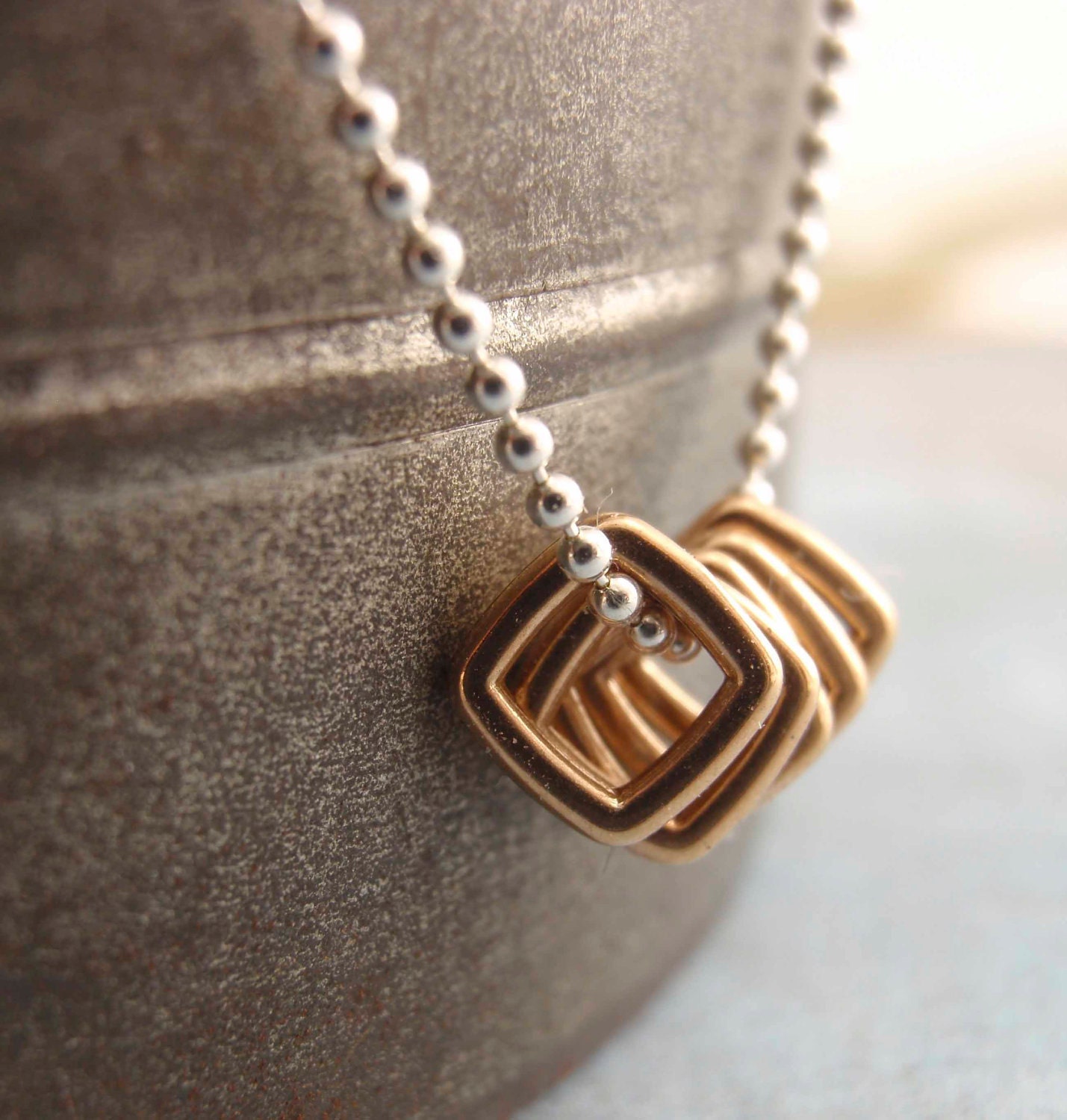 Sterling Silver and Bronze Necklace - Hip To Be Square - unkamengifts