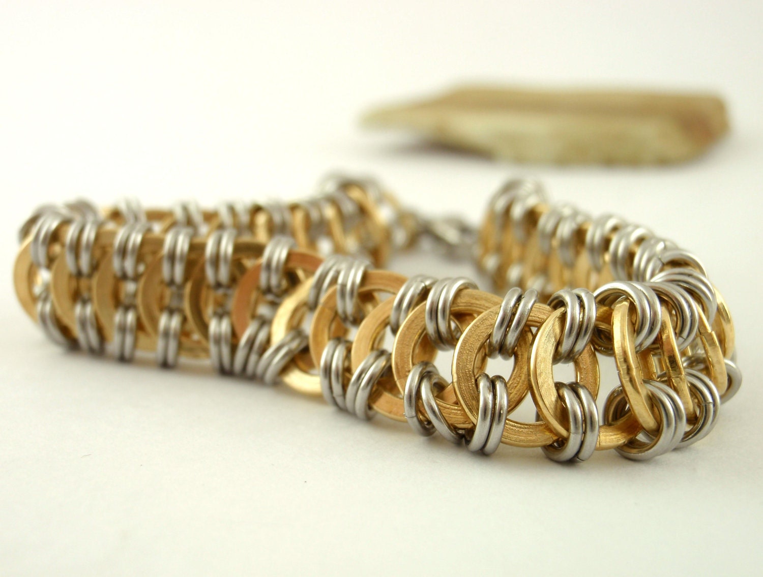 Stainless Steel and Brass Chainmaille Bracelet - Millipede Weave - Classic Good Looks Updated Style
