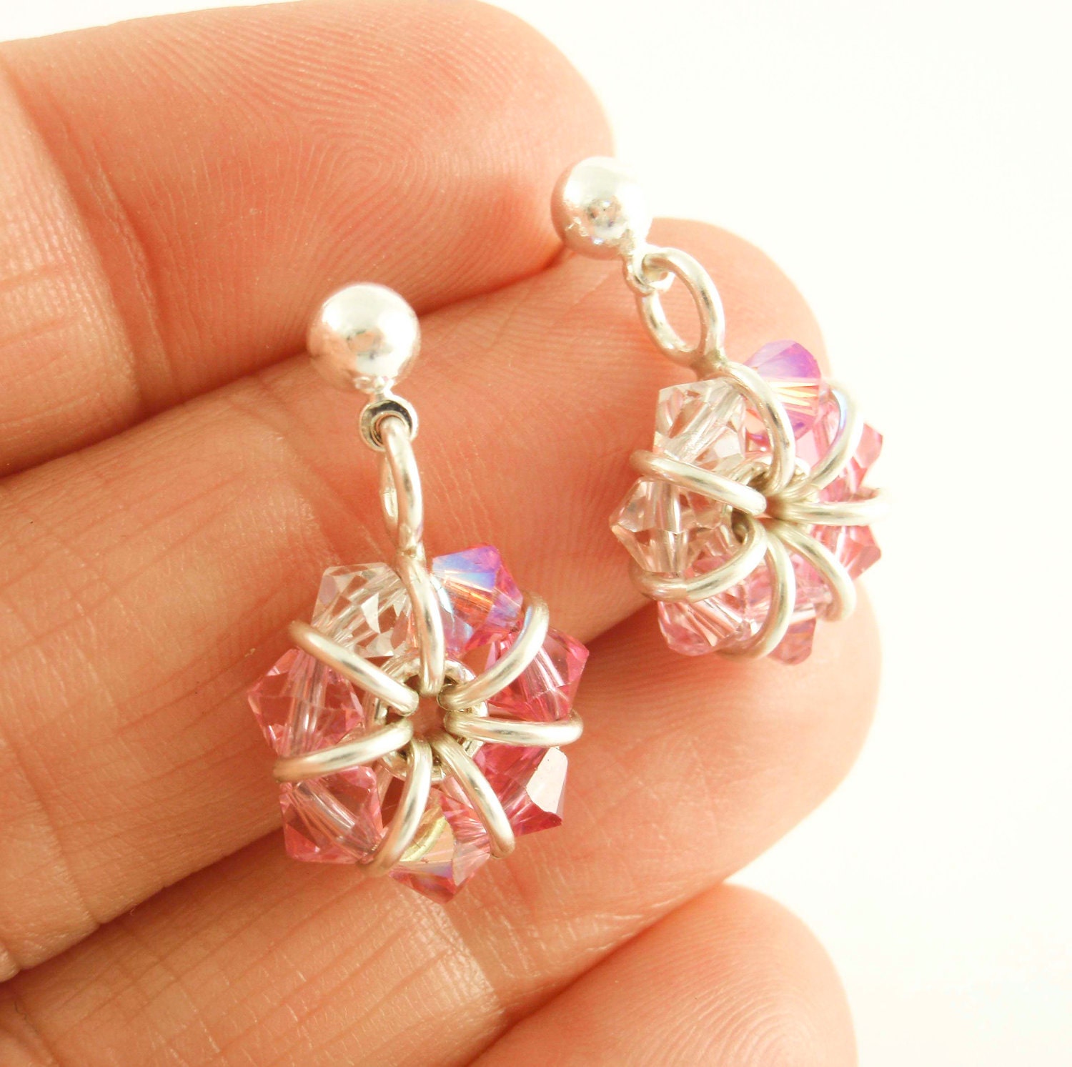 Sterling Silver Eternity Breast Cancer Awareness Earrings - A Medley of Pink Swarovski Crystals