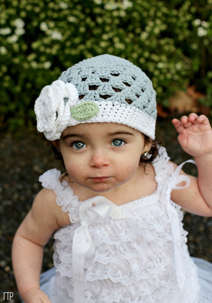 Beanie Hat Crocheted "The Angelica" Silver Grey White Celery Soft Classy Trim