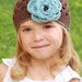 THE BRINLEE Crocheted Beanie Chocolate/Soft Teal  Newborn - Teens Summer Flower Photo Prop Infant Toddler
