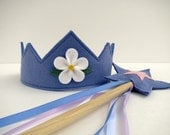 Wool Felt Crown and Wand --periwinkle and pink
