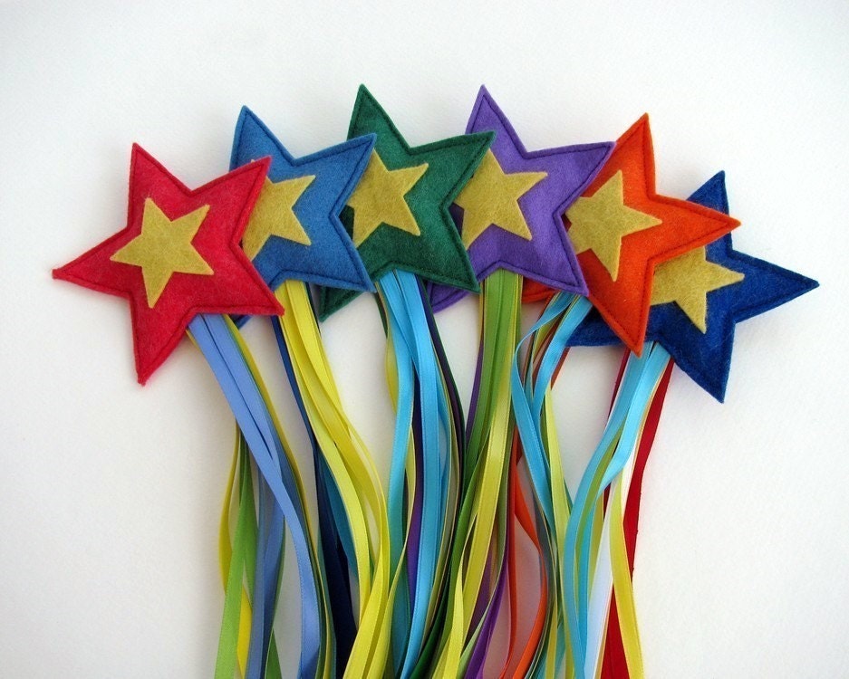 Three Shooting Stars -- Wool and ribbon toys for throwing, chasing and catching