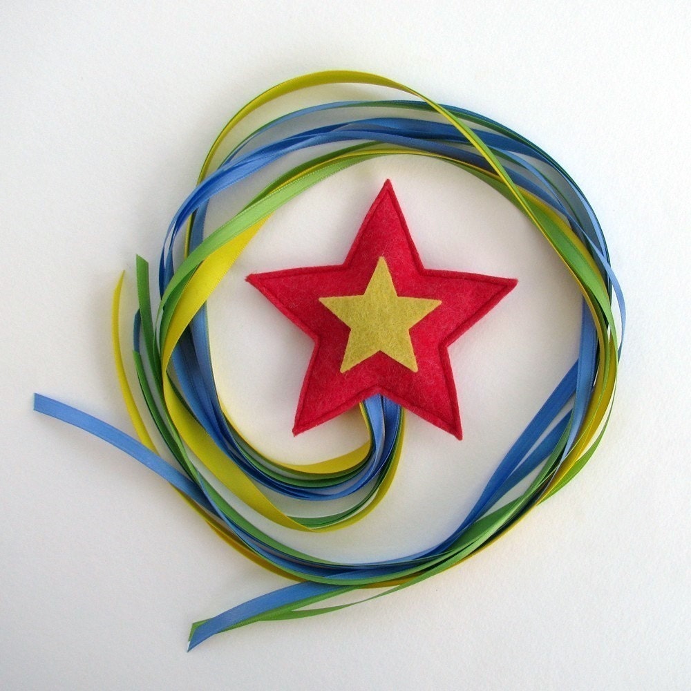 Three Shooting Stars -- Wool and ribbon toys for throwing, chasing and catching