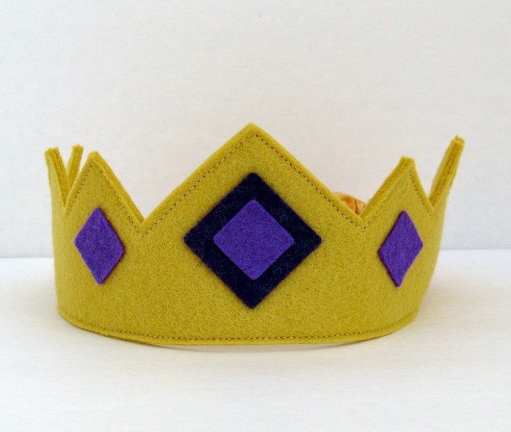 Wool Felt Crown -- Royal crown with purple jewels